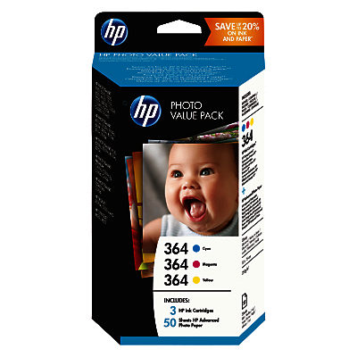 HP 364 Photo Value Pack With Cyan, Yellow & Magenta Ink Cartridges And 50 Sheets Of Photo Paper